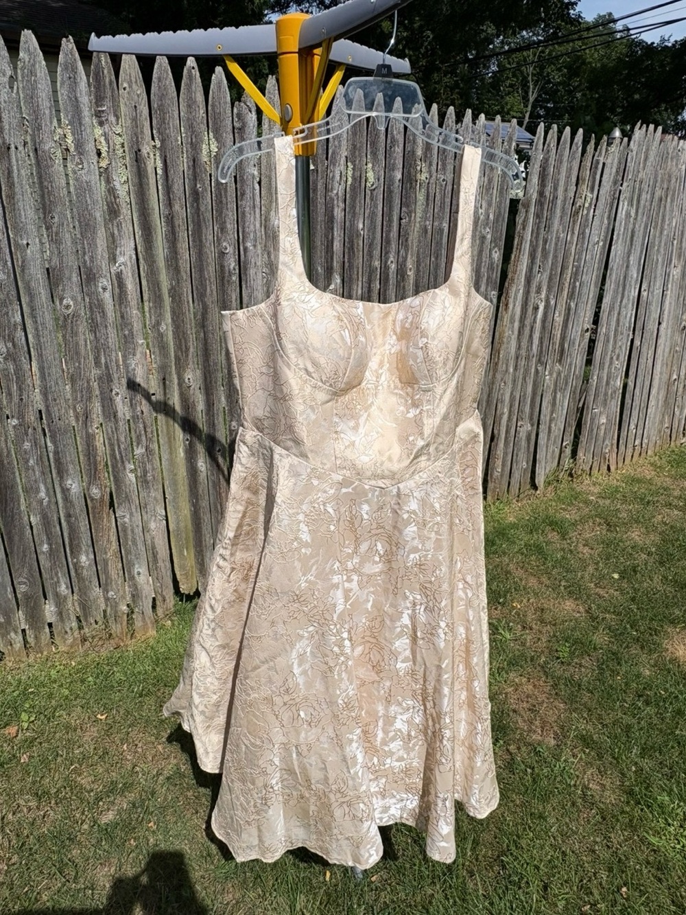 Thin strap Floral Brocade A-Line Dress in Cream
